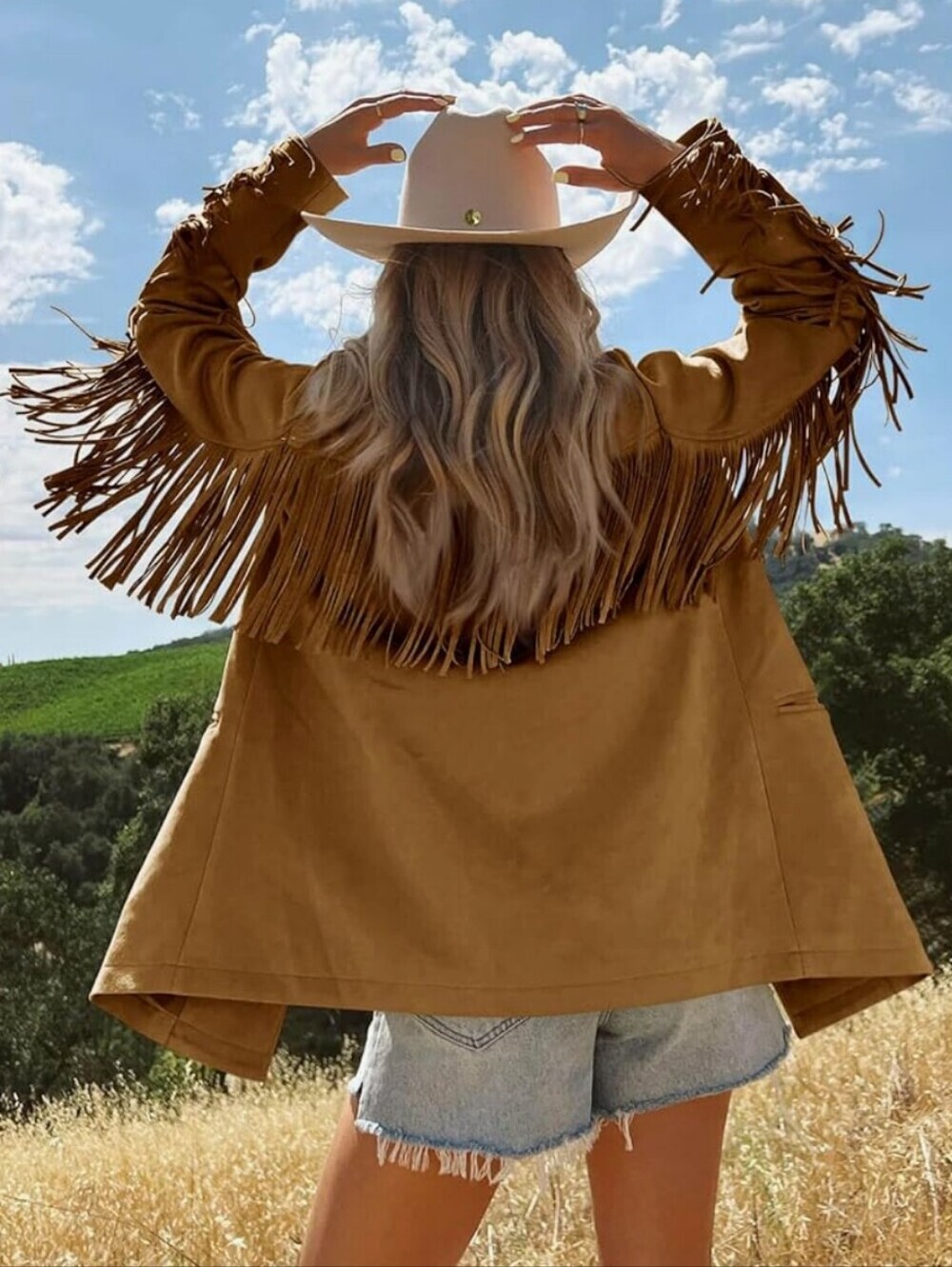 NWT Cicy Bell Fringe Suede Western Jacket in Camel_S